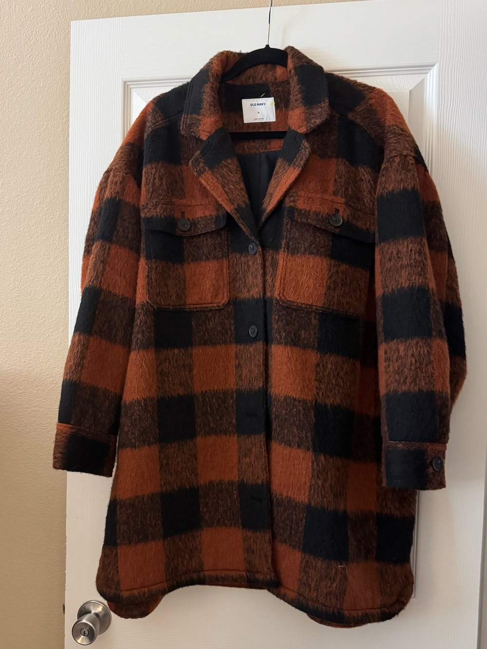 “Old Navy” Shirt-Style Jacket - Brown & Black Plaid - Size XL